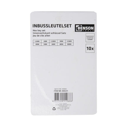 Benson Inbussleutelset - 10-delig - Aan Ring - 1.5 t/m 10 mm