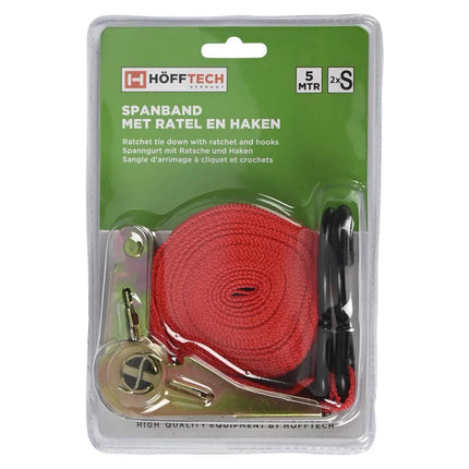 Benson Spanband met Ratel en Haken – 5 Meter – Rood – Veilig Transport