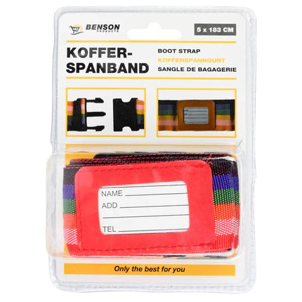 Benson Kofferspanband Regenboog - 183 x 5 cm - Met Adreslabel