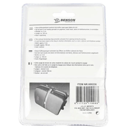 Benson Kofferspanband Regenboog - 183 x 5 cm - Met Adreslabel