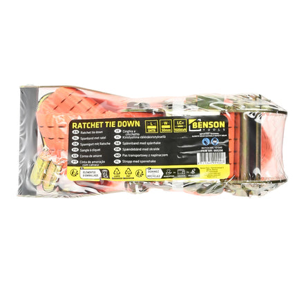 Benson Spanband met Ratel – 5 Meter – 3 Ton Capaciteit – Oranje – Inclusief 2 Haken