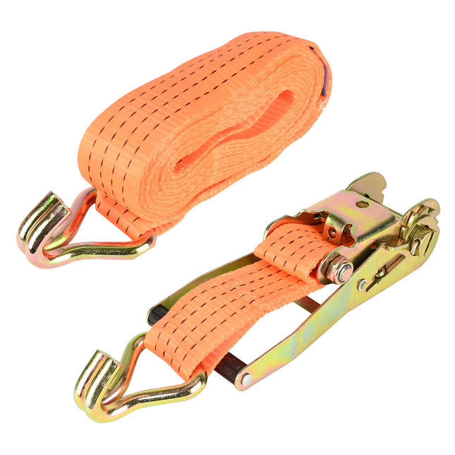 Benson Spanband met Ratel – 5 Meter – 3 Ton Capaciteit – Oranje – Inclusief 2 Haken