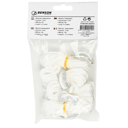 Benson Scheerlijn Set - 4 Stuks - Ø 3 mm - 200 cm - Nylon - Inclusief Spanners - Wit