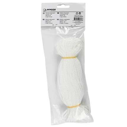 Benson Scheerlijn Touw - 3 mm x 20 Meter - 12-Gevlochten - UV-Bestendig - Wit