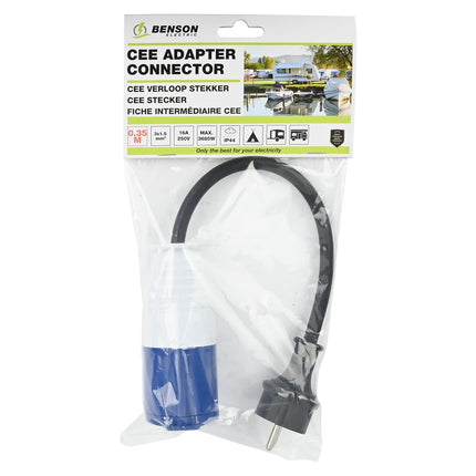 Benson Verloopkabel Schuko naar CEE - Spatwaterdicht - 395 mm - 230V