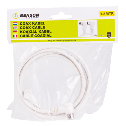 Benson Coax Kabel - 1.5 meter - Haakse Stekkers - Wit - Ziggo Geschikt