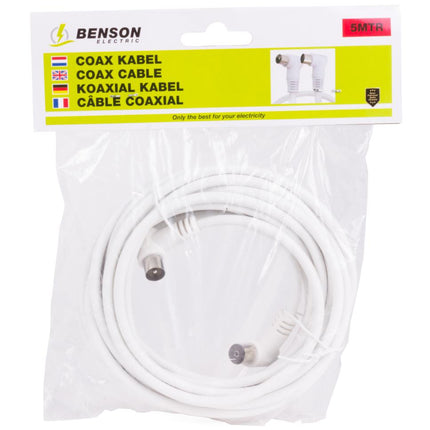 Benson Coax Kabel - 5 meter - Haakse Stekkers - Wit - Optimale Signaaloverdracht