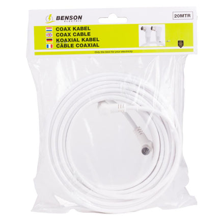 Benson Coax Kabel - 20 meter - Haakse Stekkers - Wit - Flexibel & Storingsvrij