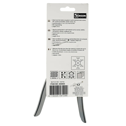 Benson Revolvertang - Gaatjestang - 6 maten - 22 cm - Voor Leer, Textiel en Kunststof