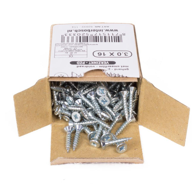 Benson Spaanplaatschroeven – 3.0 x 16 mm – 200 stuks – Verzinkt