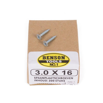 Benson Spaanplaatschroeven – 3.0 x 16 mm – 200 stuks – Verzinkt