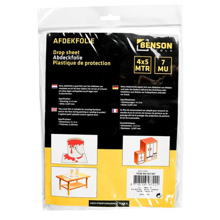 Benson Afdekfolie 4 x 5 meter - 7 micron - 20 m² - Transparant
