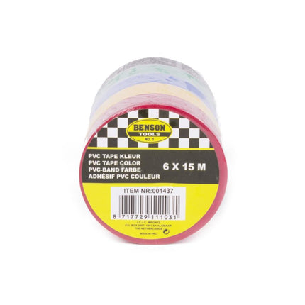 Benson PVC Isolatietape Set - 6 Rollen - 15 meter per rol - Diverse Kleuren