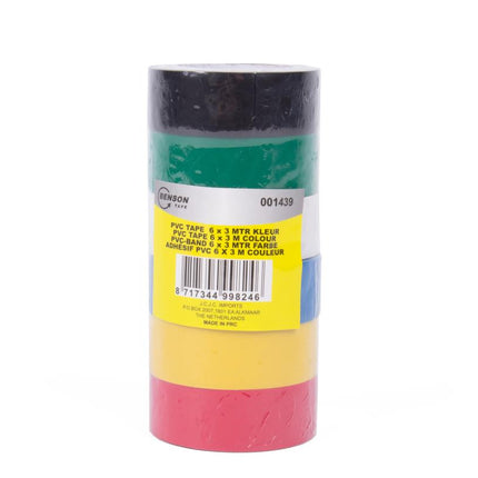 Benson PVC Isolatietape Set - 6 Stuks - 3 meter x 18 mm - Diverse Kleuren