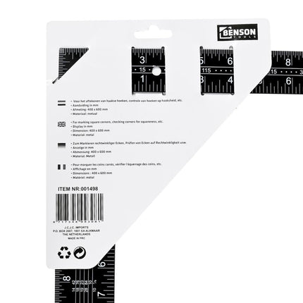 Benson Winkelhaak – 400 x 600 mm – Staal – Zwart – Metrisch & Inch