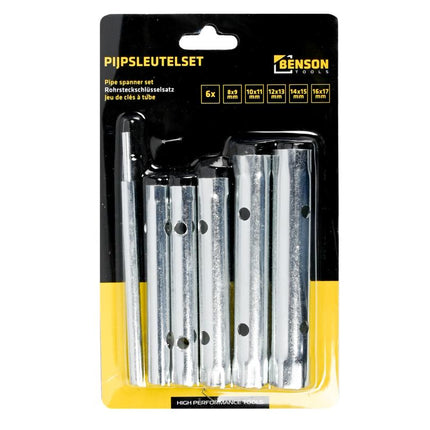 Benson Pijpsleutelset - 6-delig - 8 t/m 17 mm - Inclusief Wringijzer
