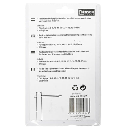 Benson Pijpsleutelset - 6-delig - 8 t/m 17 mm - Inclusief Wringijzer