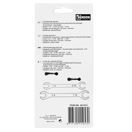 Benson Remleidingsleutelset - 2-delig - Open Ringsleutels - Inch-maten
