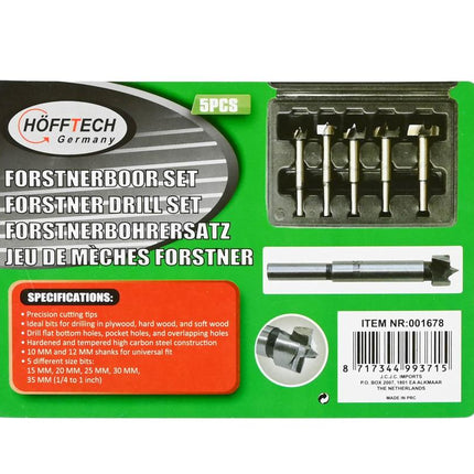 Hofftech Forstnerboorset - 5-delig - 15 t/m 35 mm - Inclusief Opbergkoffer
