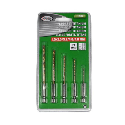 Hofftech Titanium Boorset - 5-delig - HEX Bitaansluiting - 1.5 t/m 4.8 mm