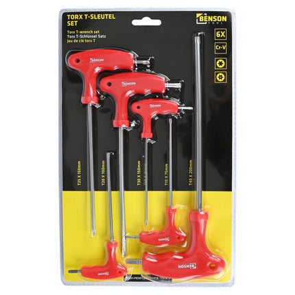 Benson Torx Sleutelset - 6-delig - Ergonomische T-Greep - T10 t/m T40