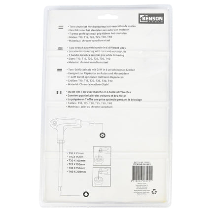 Benson Torx Sleutelset - 6-delig - Ergonomische T-Greep - T10 t/m T40