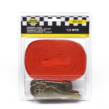 Benson Spanband met Ratel – 7,5 Meter – 350 kg Capaciteit – Rood – TÜV-GS