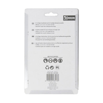 Benson Houtboorset - 8-delig - 3 t/m 10 mm - Inclusief Bewaarcassette