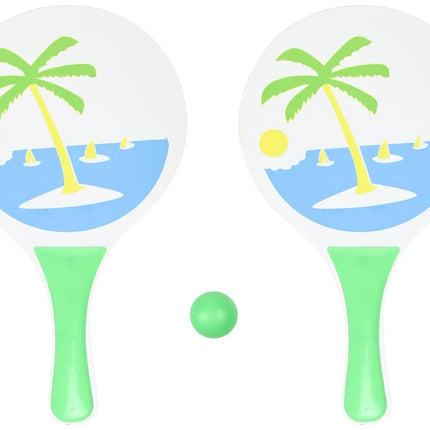 Benson Beachball Set Hout - Groot Slagoppervlak - Met Bal en Draagnet