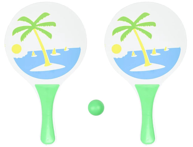 Benson Beachball Set Hout - Groot Slagoppervlak - Met Bal en Draagnet