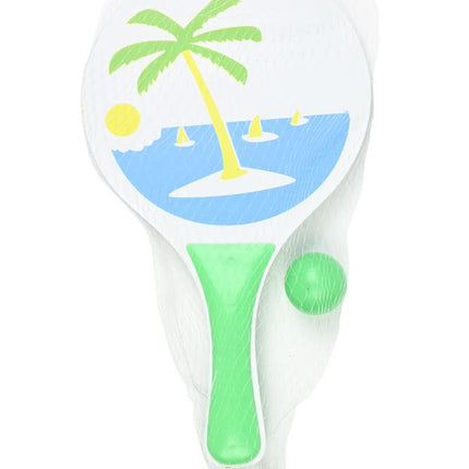 Benson Beachball Set - Hout - Met Bal en Draagnet - Kleurrijk