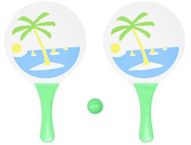 Benson Beachball Set - 2 Houten Paddles - Inclusief Bal en Draagnet