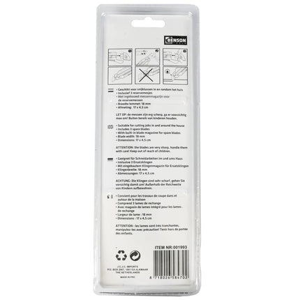 Benson Professioneel Afbreekmes - 18 mm - Inclusief 3 Reservemessen - Geel