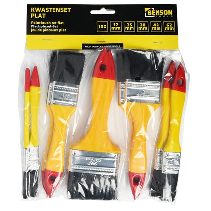 Benson Kwastenset 10-delig - Platte Kwasten - Houten Steel