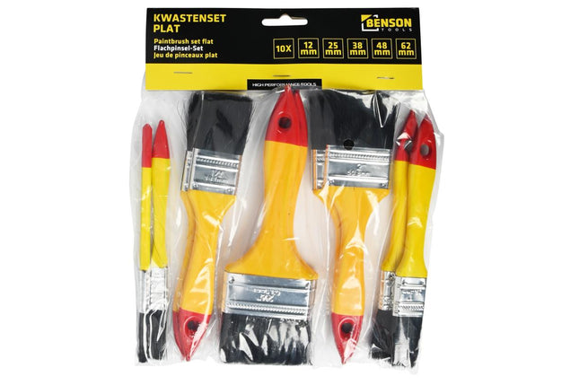 Benson Kwastenset 10-delig - Platte Kwasten - Houten Steel