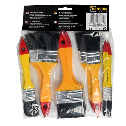Benson Kwastenset 10-delig - Platte Kwasten - Houten Steel