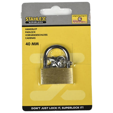 Stahlex Hangslot – 40 mm – Messing – Stalen Beugel – 2 Sleutels