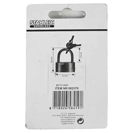 Stahlex Hangslot – 40 mm – Messing – Stalen Beugel – 2 Sleutels