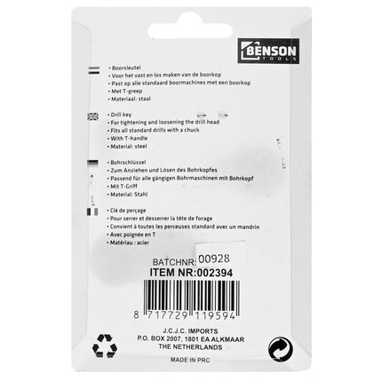 Benson Boorkopsleutel Set - 2-delig - Voor 10 mm & 13 mm Boorkoppen