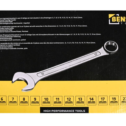 Benson Ring-steeksleutelset - 12-delig - 6 t/m 22 mm - Hoogwaardig Staal