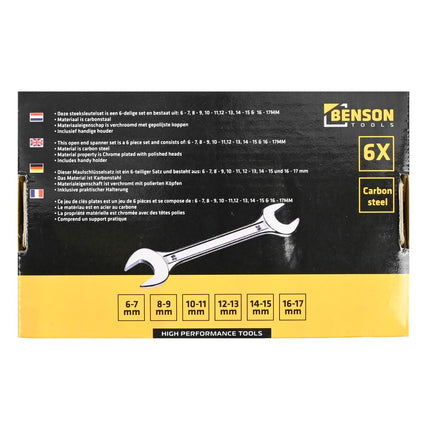 Benson Steeksleutelset - 6-delig - 6 t/m 17 mm - Chroom-Vanadiumstaal