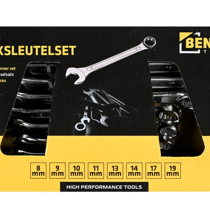 Benson Ring-steeksleutelset - 8-delig - 8 t/m 19 mm - Inclusief Houder