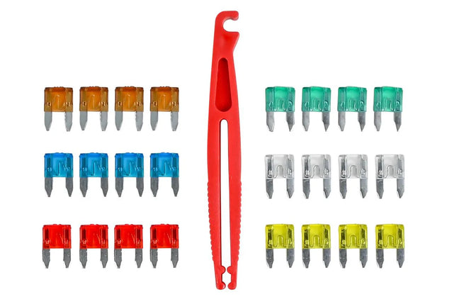 Benson Mini-Steekzekeringen Set – 25-delig – Inclusief Zekeringtrekker – 5A t/m 30A