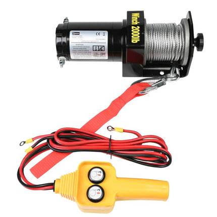 Benson Elektrische Lier 12V – 2000 LBS (907 kg) – 15 Meter Staalkabel – Met Afstandsbediening