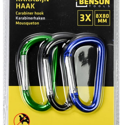 Benson Aluminium Musketonhaken – 8 x 80 mm – 3 stuks