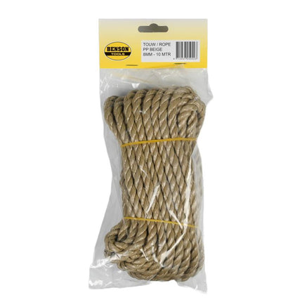Benson Polypropyleen Touw Beige 8 mm x 10 Meter - 960 kg Breeksterkte