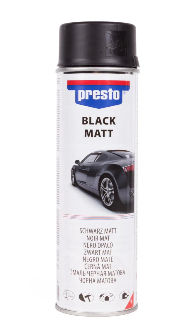 Presto Mat Zwarte Spuitlak – 500 ml – Professionele Nitro-Combi Kwaliteit