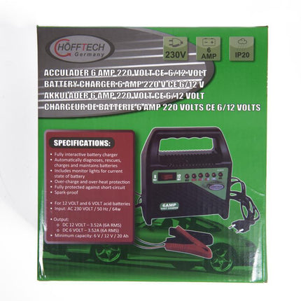 Hofftech Acculader - 6V & 12V - 6 Ampère - Intelligent & Veilig Laden