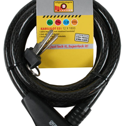 Stahlex Lockforge Kabelslot - Ø 12 mm x 1800 mm - Zwart - 2 Sleutels