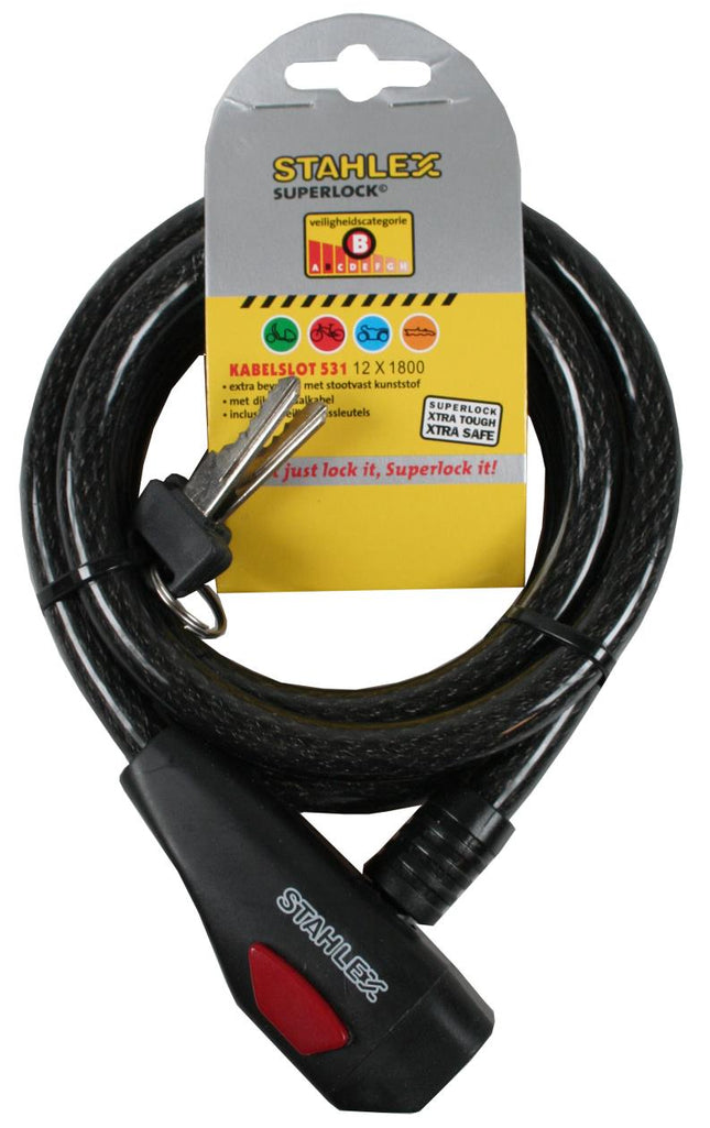 Stahlex Lockforge Kabelslot - Ø 12 mm x 1800 mm - Zwart - 2 Sleutels